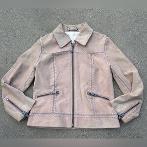 Vintage Juicy Couture Women's Beige/Pink Suede Zip-Up Leather Jacket Size Small